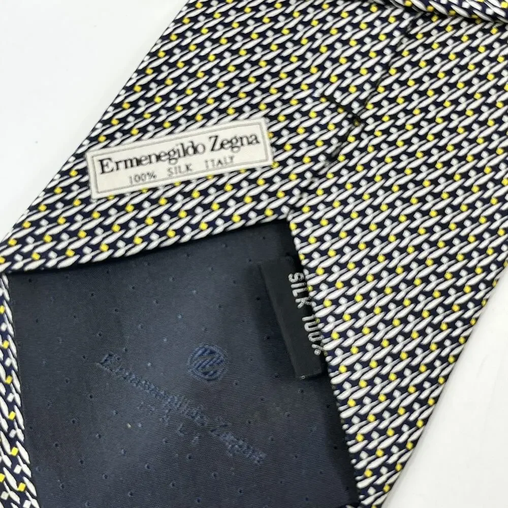 Ermenegildo Zegna Mens Tie Traditional Modern Geometric Print Silk Classic Cut